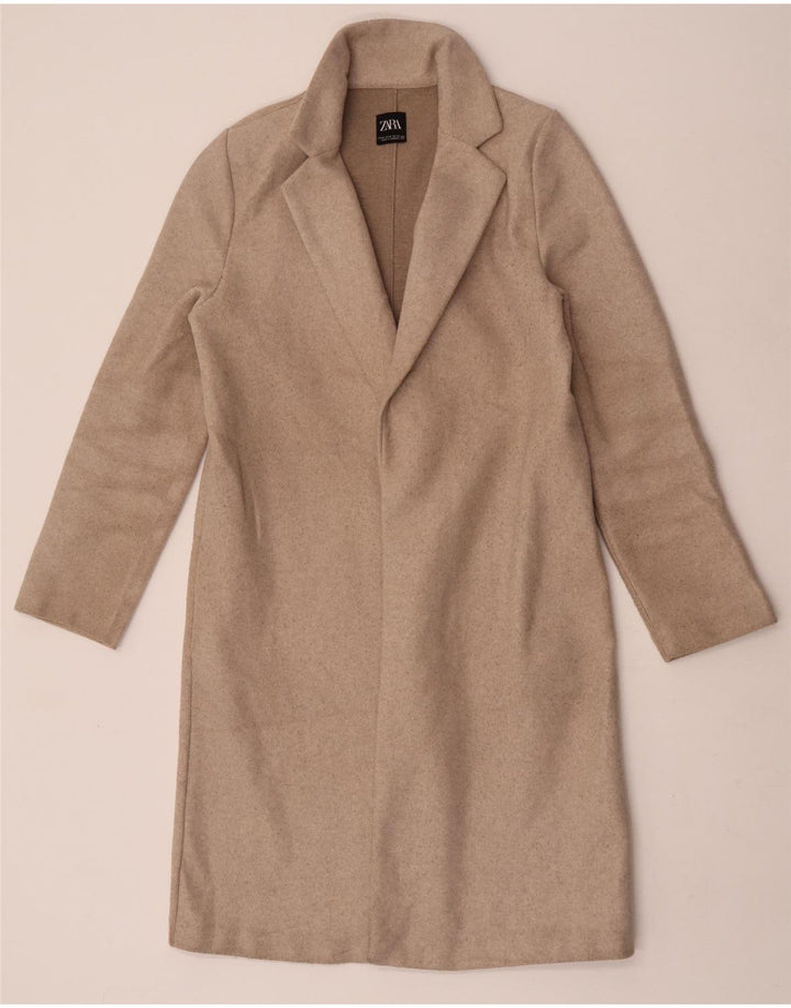 Женское пальто Zara UK 12, средний бежевый полиэстер
