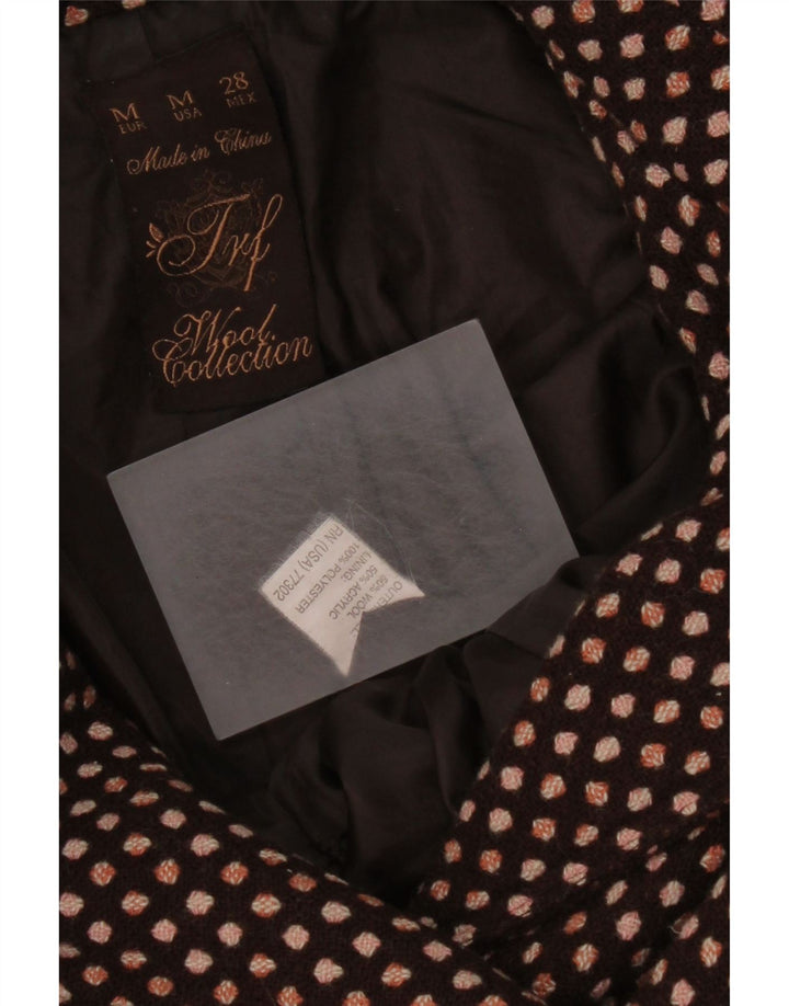 Винтажное женское двубортное пальто UK 12, шерстяное в горошек среднего коричневого цвета