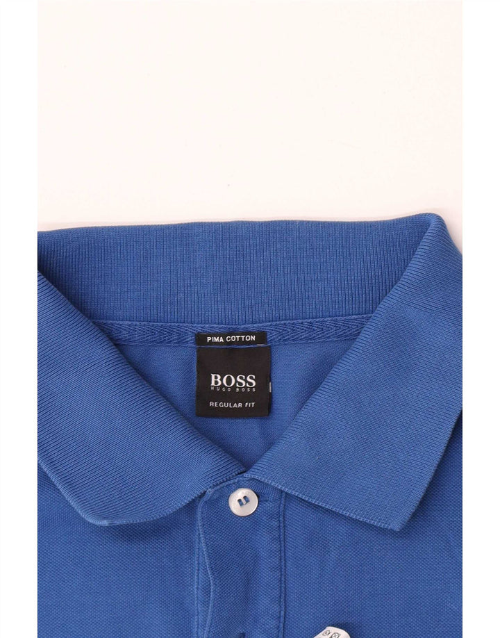 Мужская рубашка-поло обычного кроя Hugo Boss, большая синяя хлопковая ткань