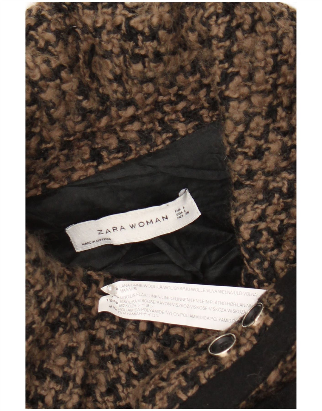 Женский пиджак Zara на 4 пуговицах, Великобритания 16, большой коричневый, шерсть с узором «гусиные лапки»