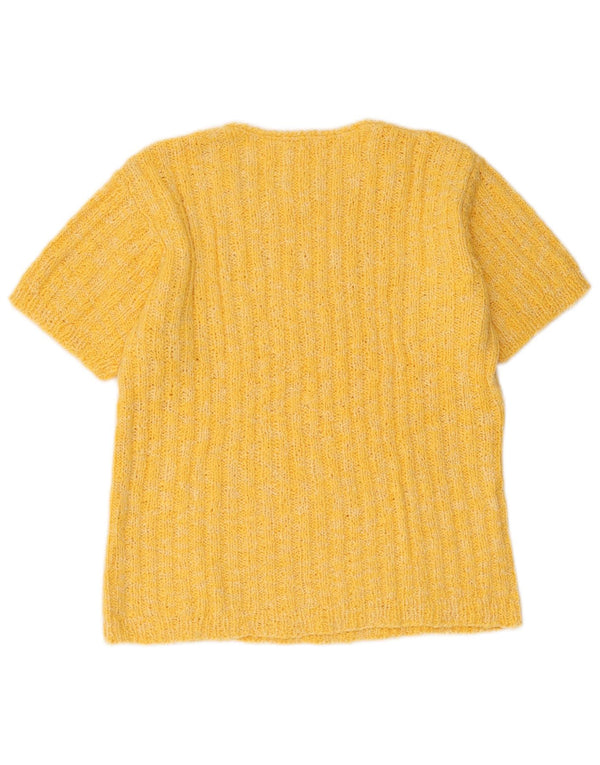 Vintage Womens Short Sleeve Boat Neck Jumper Sweater UK 12 Medium Yellow
