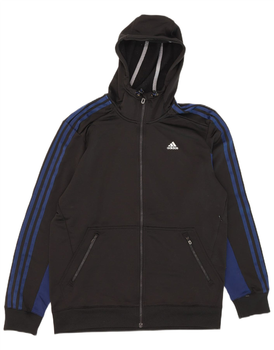 Мужской свитер с капюшоном Adidas Climalite на молнии, средний черный, полиэстер с цветными блоками