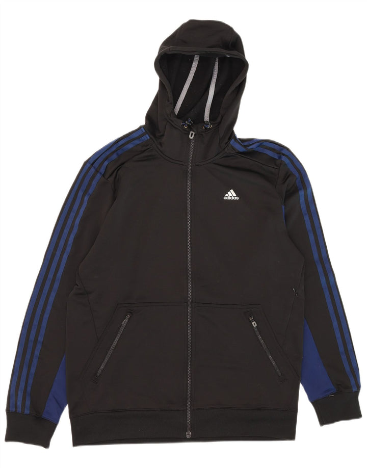 Мужской свитер с капюшоном Adidas Climalite на молнии, средний черный, полиэстер с цветными блоками