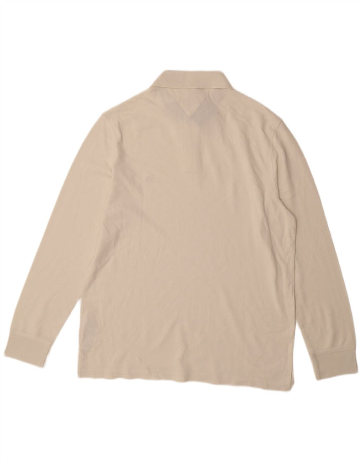 TOMMY HILFIGER Мужская рубашка-поло стандартного кроя с длинным рукавом, большая, кремового цвета