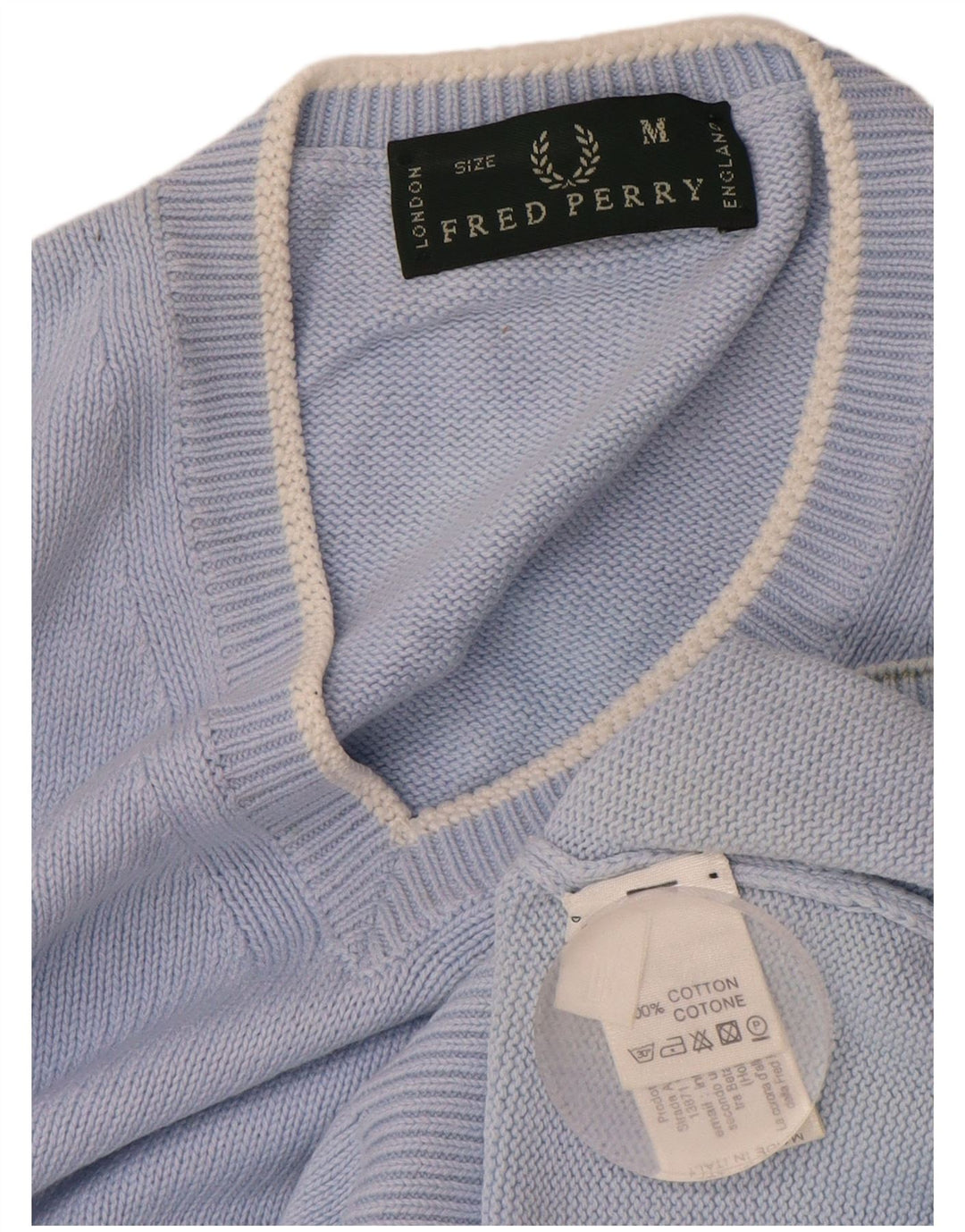 FRED PERRY Мужской джемпер с v-образным вырезом, средний синий хлопковый свитер