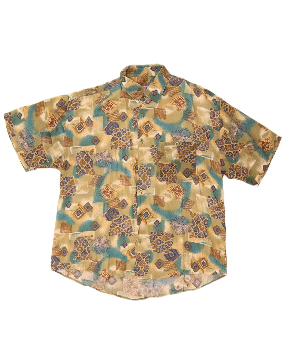 Базовая мужская рубашка с коротким рукавом XL, разноцветная, с геометрическим узором