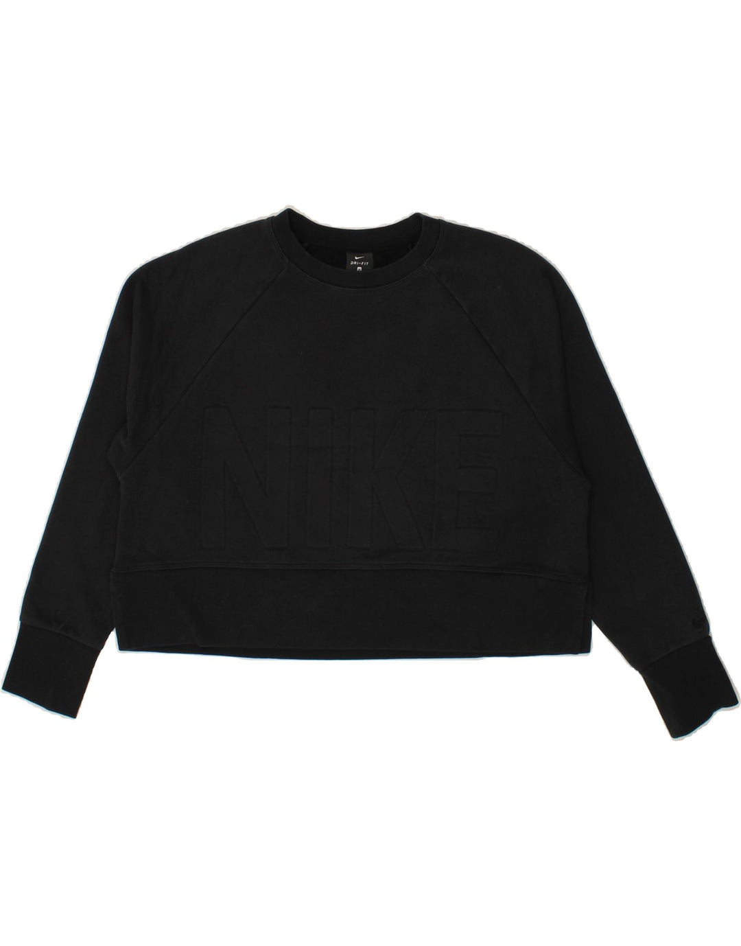 NIKE Womens Dri Fit Graphic Crop Sweatshirt Jumper UK 14 Medium Black Vintage Nike and Second-Hand Nike from Messina Hembry 