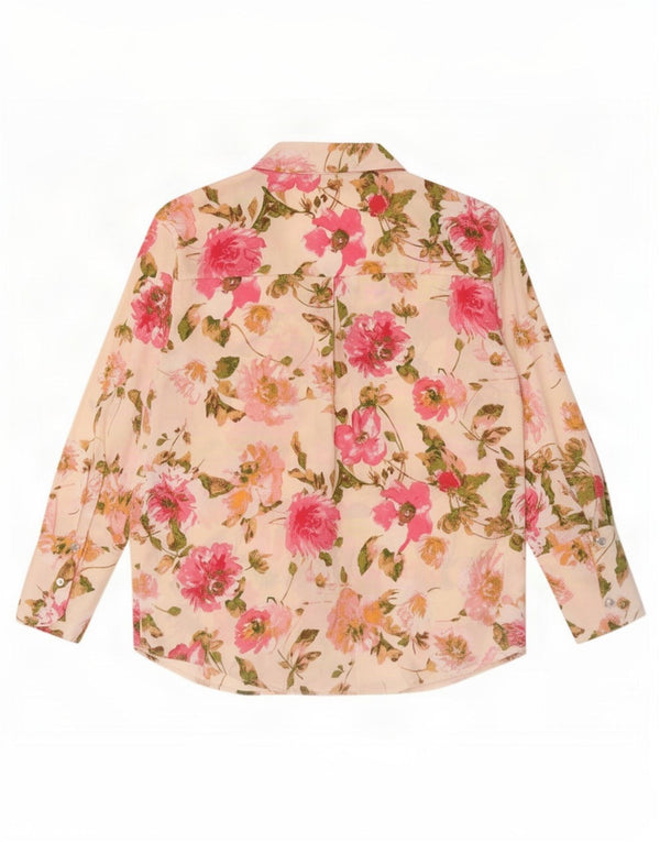 Zara Womens Oversized Shirt Blouse UK 10 Small Off White Floral Polyester