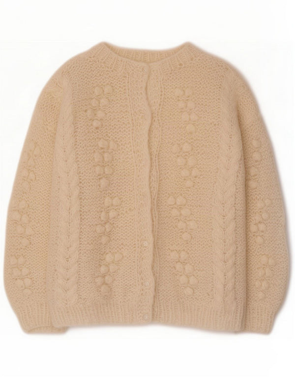Vintage Womens Cardigan Sweater UK 14 Medium Off White Novelty