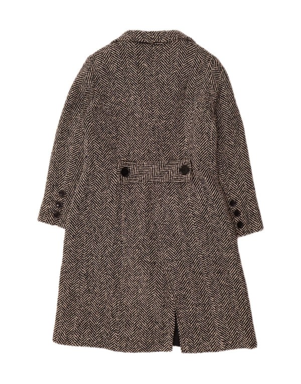 MIRELLA MORI Женское пальто оверсайз UK 18 XL, черное шерстяное с рисунком «елочка»