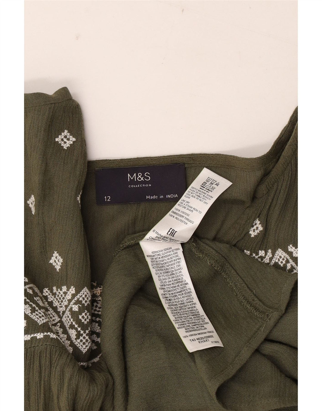 Женская блузка с длинным рукавом Marks & Spencer UK 12, средний хаки, с геометрическим рисунком
