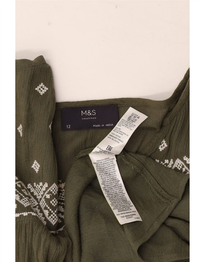 Женская блузка с длинным рукавом Marks & Spencer UK 12, средний хаки, с геометрическим рисунком