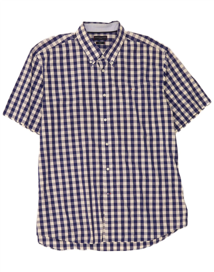 Мужская приталенная рубашка Tommy Hilfiger, размер 45, 18, 2XL, темно-синяя в клетку