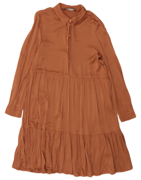 Женское платье трапециевидного силуэта с длинными рукавами ZARA UK 10, маленькое коричневое вискоза