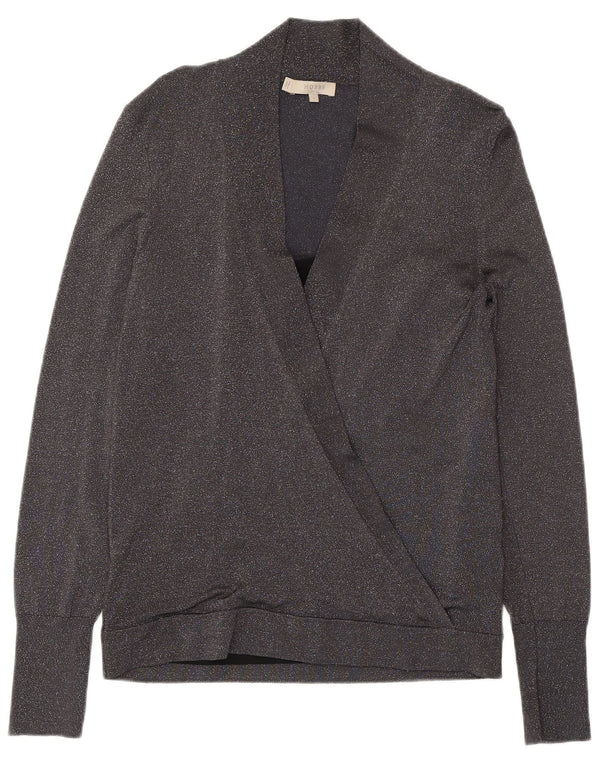 Женский джемпер с v-образным вырезом HOBBS UK 10, маленький серый вискоза с крапинками