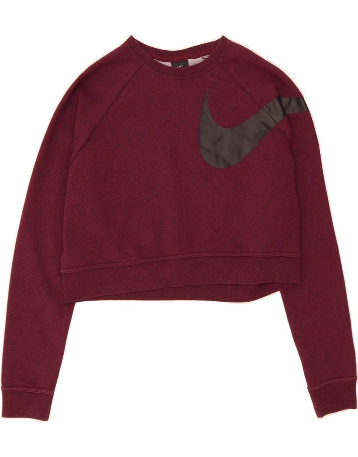 NIKE Womens Dri Fit Crop Graphic Sweatshirt Jumper Small Burgundy Vintage Nike and Second-Hand Nike from Messina Hembry 