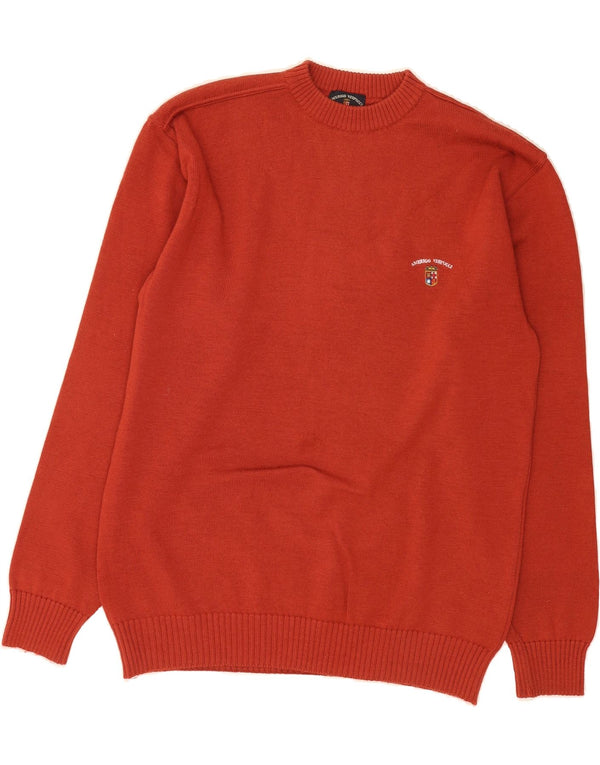 AMERIGO VESPUCCI Mens Crew Neck Jumper Sweater Medium Red Virgin Wool