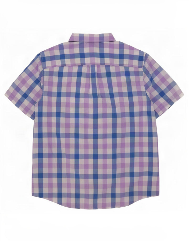 Мужская рубашка с коротким рукавом Chaps Easy Care, 2XL, синяя, хлопок в мелкую клетку