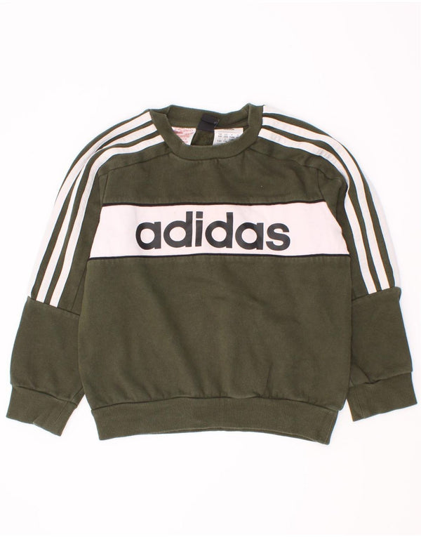 Джемпер с рисунком Adidas для мальчиков 5–6 лет, хлопок цвета хаки с цветными блоками