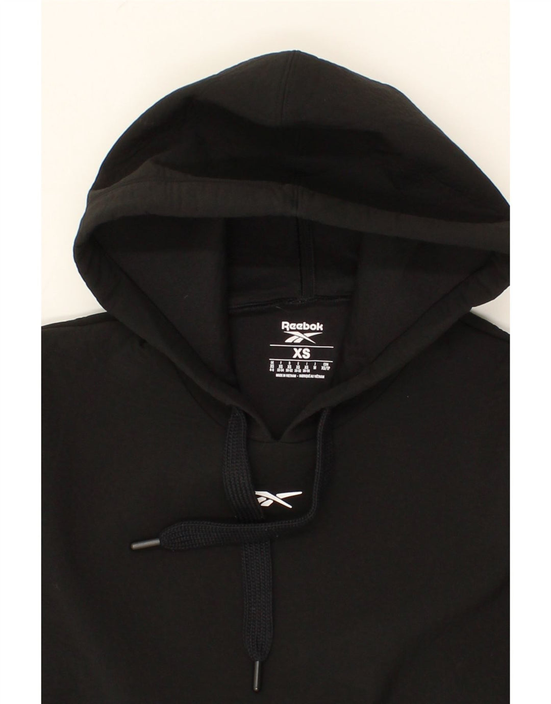 REEBOK Womens Oversized Hoodie Jumper UK 4/6 XS Black Polyester Vintage Reebok and Second-Hand Reebok from Messina Hembry 