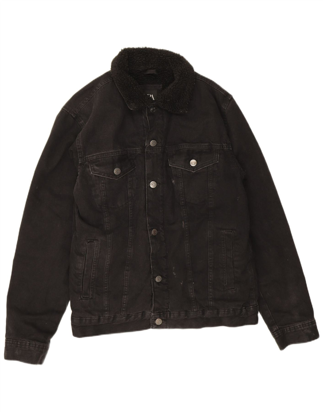 Мужская джинсовая куртка Zara Sherpa UK 38, средний черный полиэстер