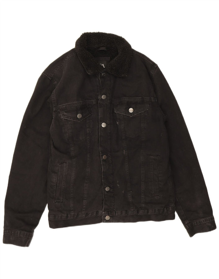 Мужская джинсовая куртка Zara Sherpa UK 38, средний черный полиэстер