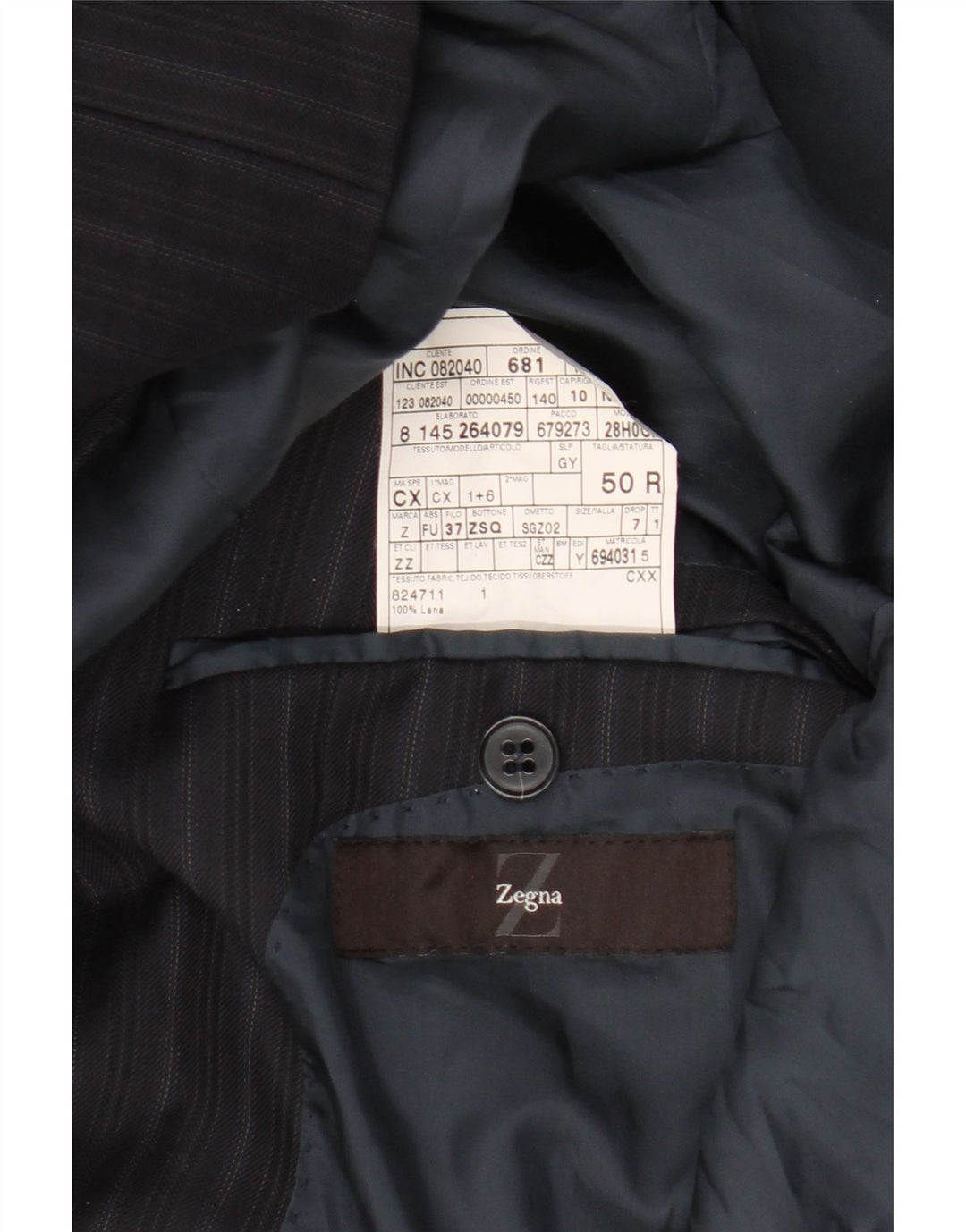 Мужской пиджак Zegna с 3 пуговицами IT 50, большой темно-синий в тонкую полоску, шерсть