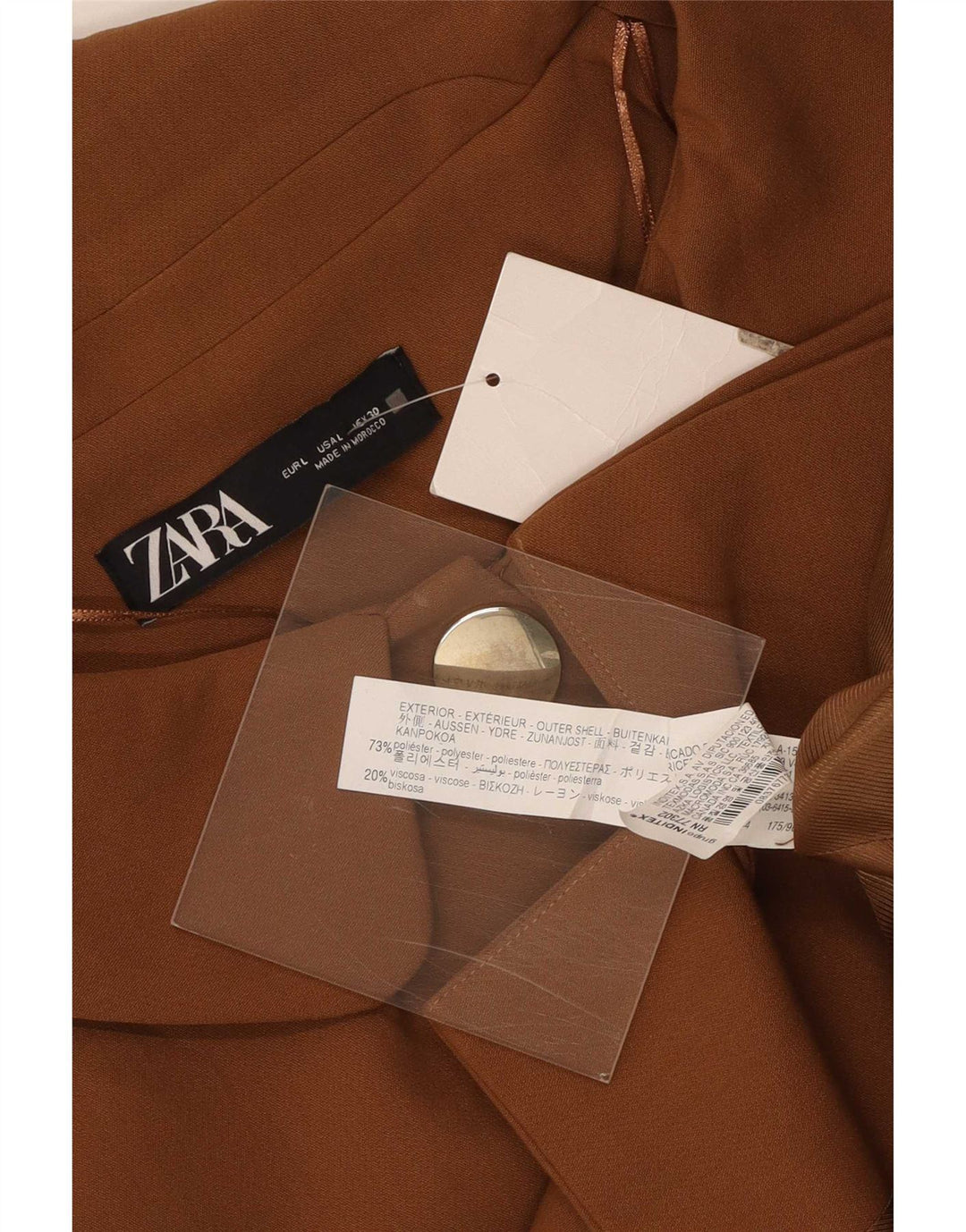 Женский пиджак Zara с рукавом 3/4 и 3 пуговицами UK 16, большой коричневый полиэстер