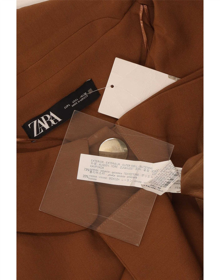 Женский пиджак Zara с рукавом 3/4 и 3 пуговицами UK 16, большой коричневый полиэстер