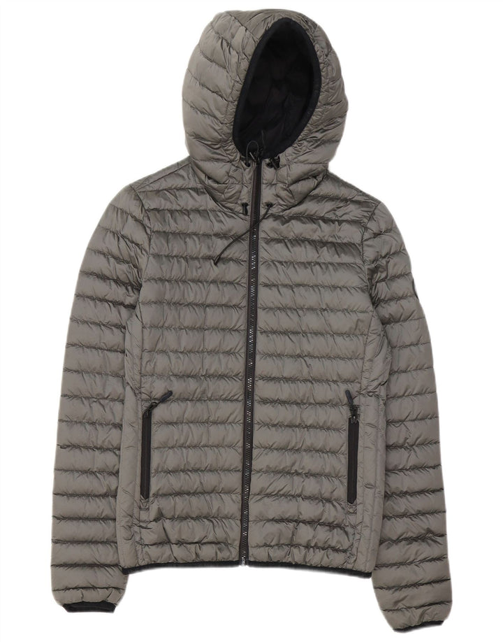 Женская утепленная куртка с капюшоном Superdry UK 8, маленький серый полиэстер