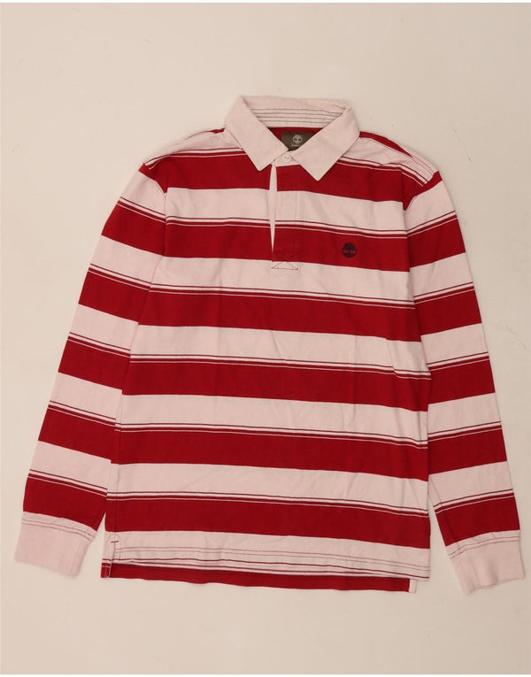 Timberland Mens Long Sleeve Regular Fit Rugby Polo Shirt Small Red Striped
