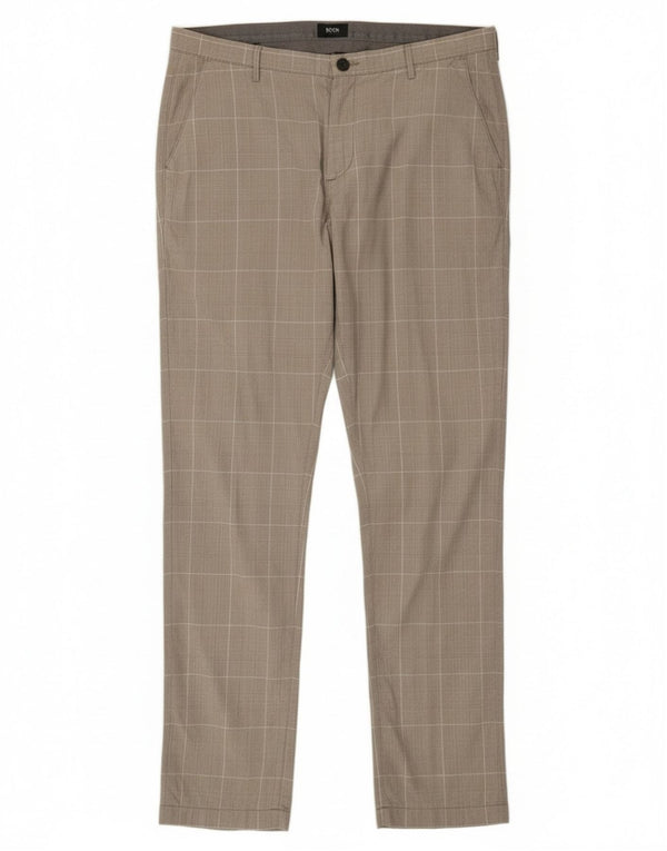 Мужские брюки-чиносы Hugo Boss Slim Fit IT 52 XL W36 L33 серые с узором «гусиные лапки»