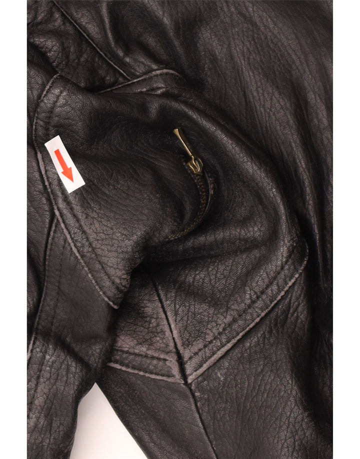 Винтажная женская кожаная куртка IT 52 2XL Черная кожа