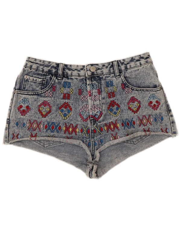 Женские джинсовые шорты Topshop с высокой талией UK 12 Medium W30 Синие с геометрическим рисунком