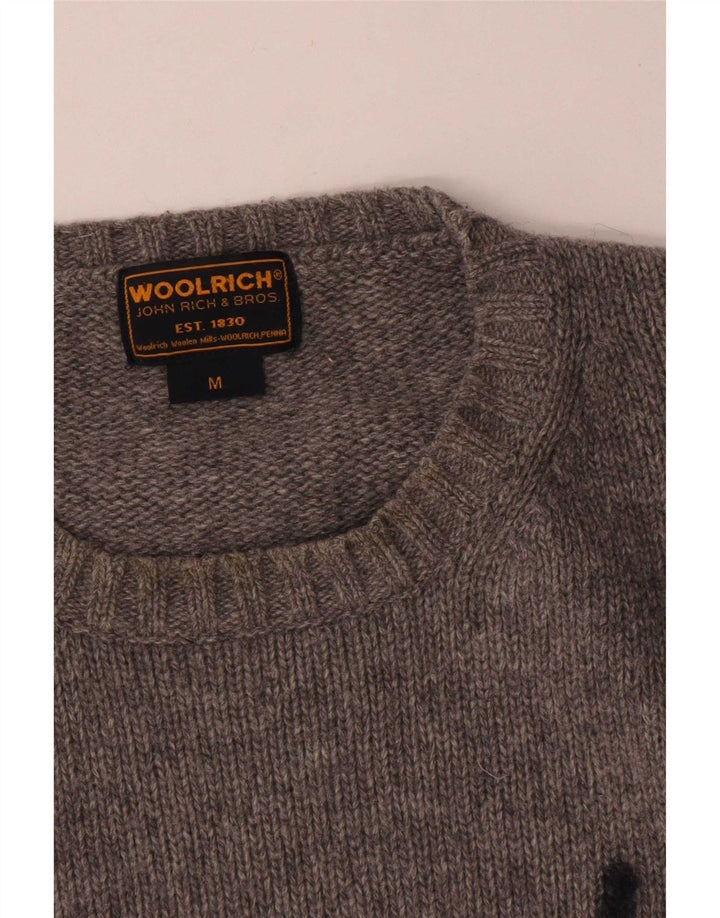 Мужской джемпер с рисунком Woolrich, шерстяной свитер среднего серого цвета с крапинками