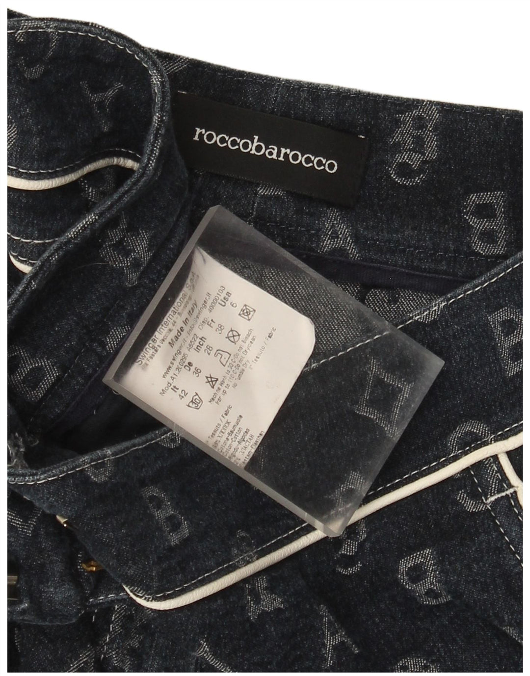 Женские капри Roccobarocco IT 42 Medium W28 L17 Темно-синие с геометрическим узором