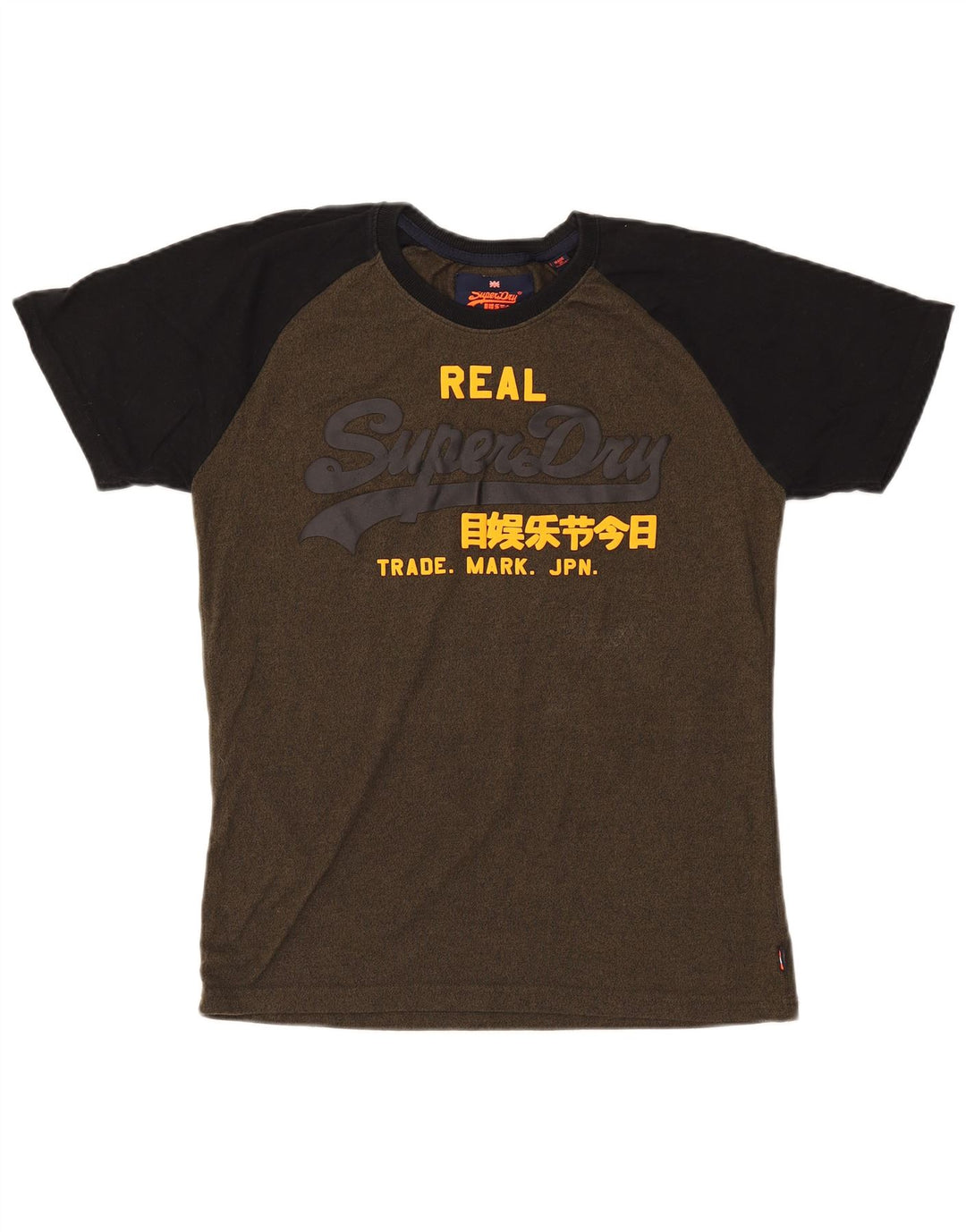 Мужская футболка с рисунком Superdry, топ среднего размера, цвет хаки, хлопок с цветными блоками