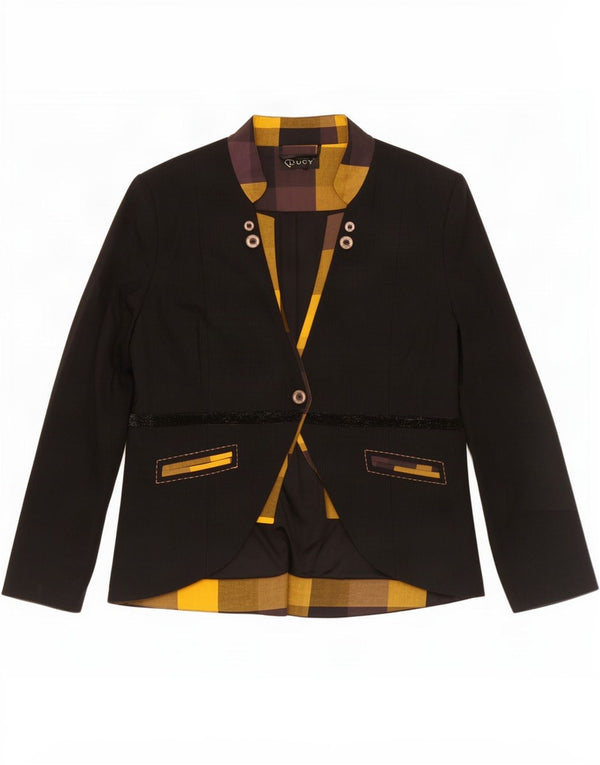 Lucy Womens 1 Button Blazer Jacket UK 14 Medium Black Colourblock
