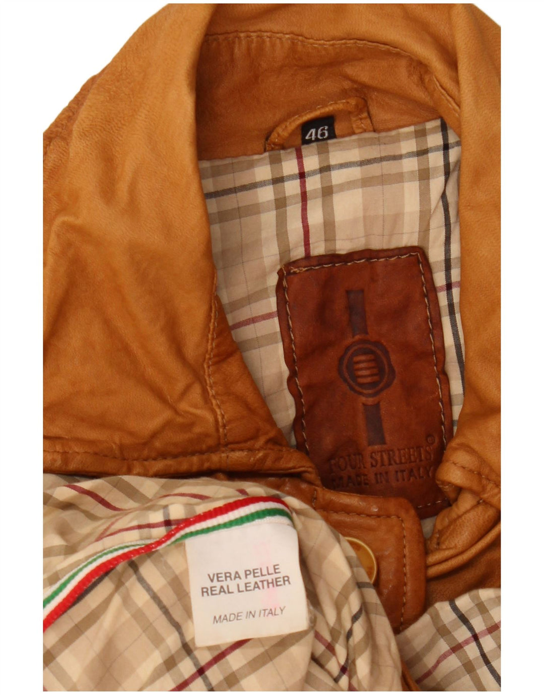 Винтажная женская кожаная куртка IT 46, большая коричневая кожа