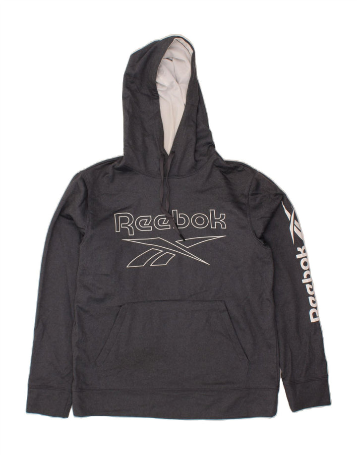 REEBOK Mens Graphic Hoodie Jumper Medium Grey Polyester Vintage Reebok and Second-Hand Reebok from Messina Hembry 