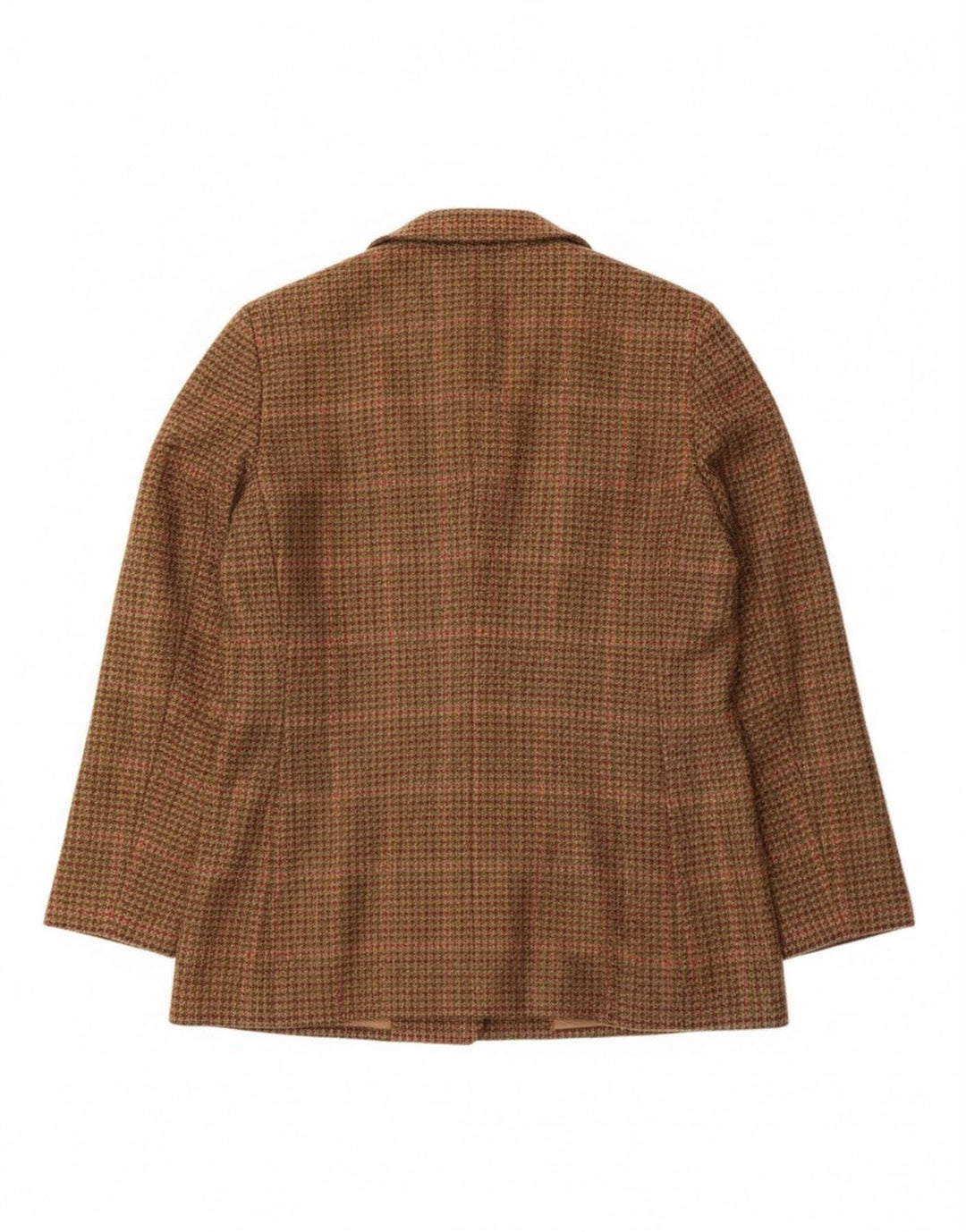 LANDS END Womens 3 Button Blazer Jacket UK 8 Small Brown Houndstooth Wool