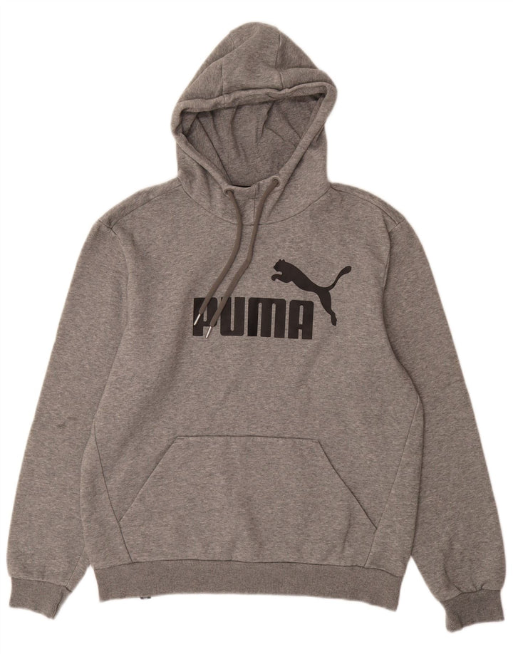Мужской джемпер с капюшоном PUMA с рисунком, хлопковый, среднего серого цвета