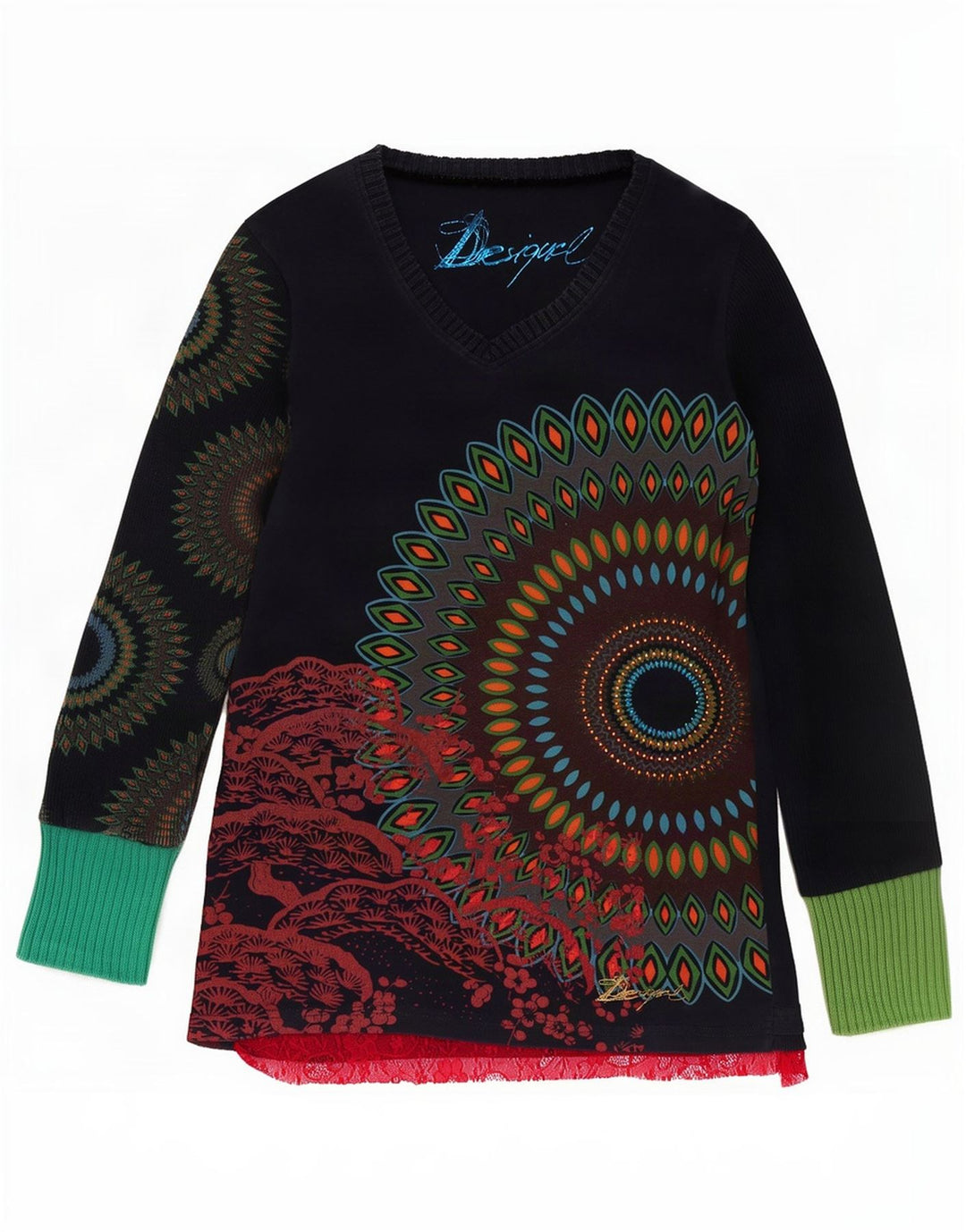 Женская блузка с абстрактным узором Desigual, Великобритания, 14, большой размер, темно-синий, хлопок