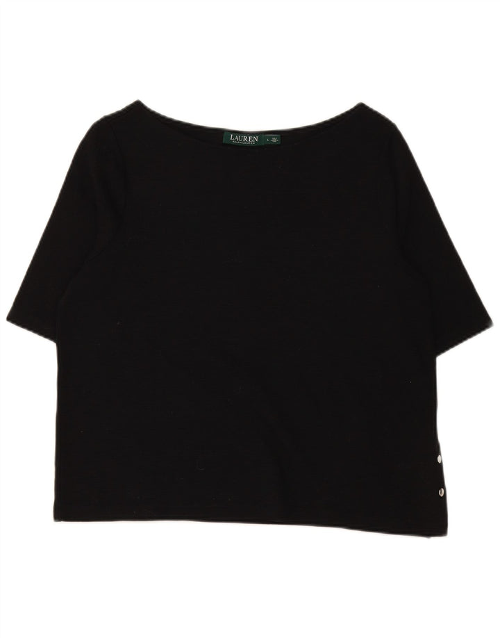 RALPH LAUREN Womens Blouse Top UK 16 Large Black Cotton