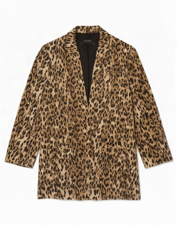 Женский пиджак с открытыми рукавами 3/4 Zara UK 14, средний коричневый цвет с животным принтом