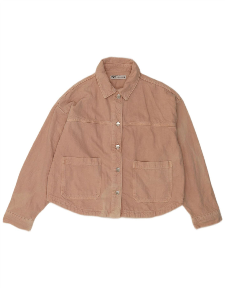 Женская джинсовая куртка оверсайз Zara UK 14, хлопок среднего розового цвета