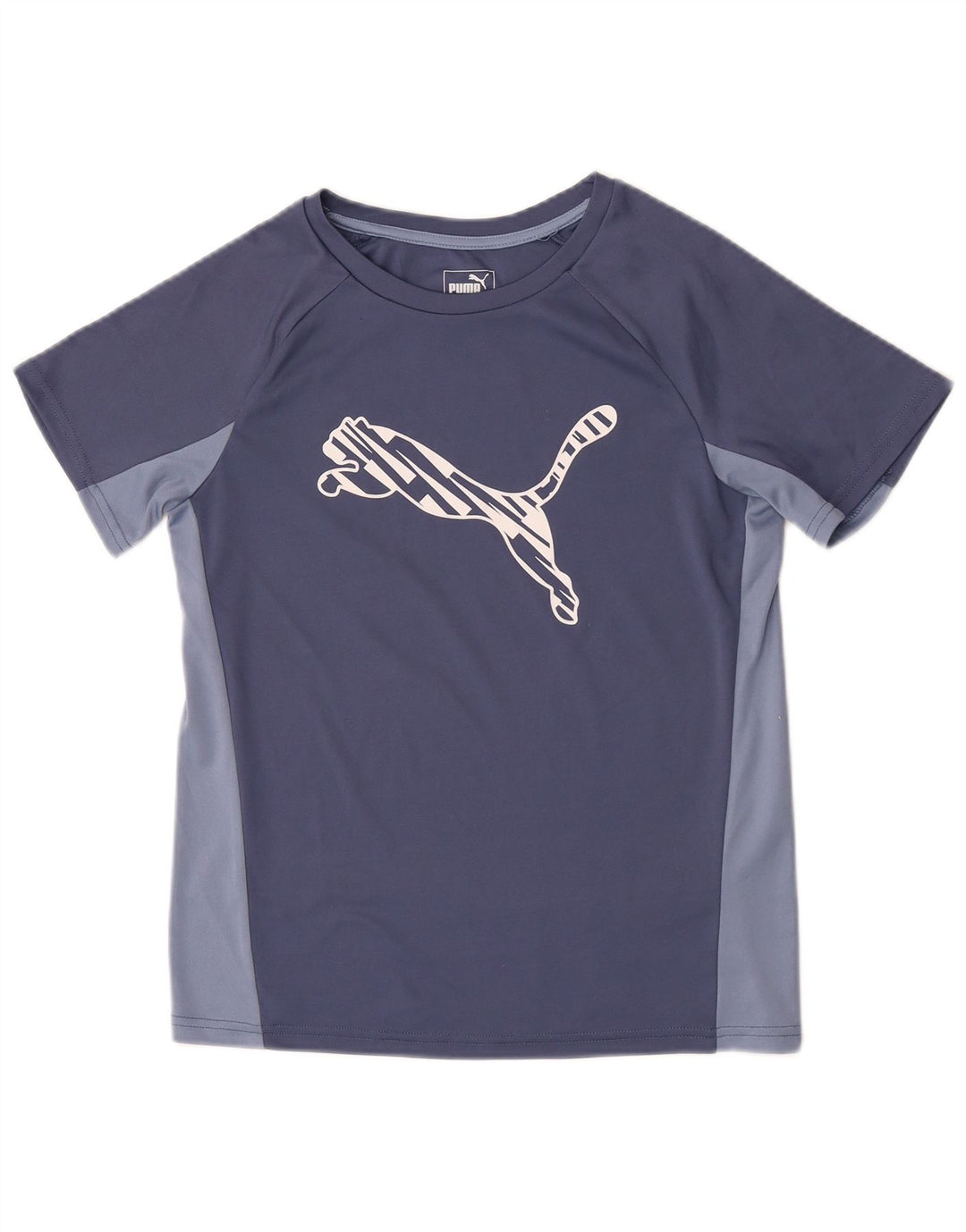 Женская футболка с рисунком Puma Top UK 12, средний синий цвет, полиэстер с цветными блоками