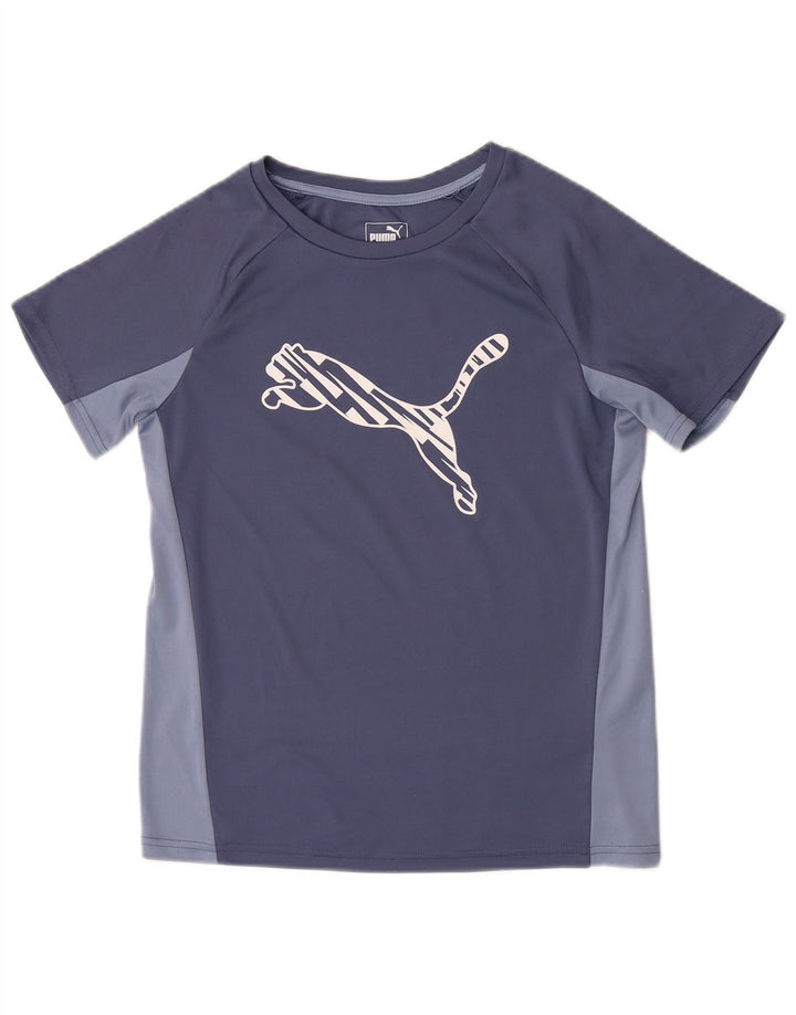 Женская футболка с рисунком Puma Top UK 12, средний синий цвет, полиэстер с цветными блоками