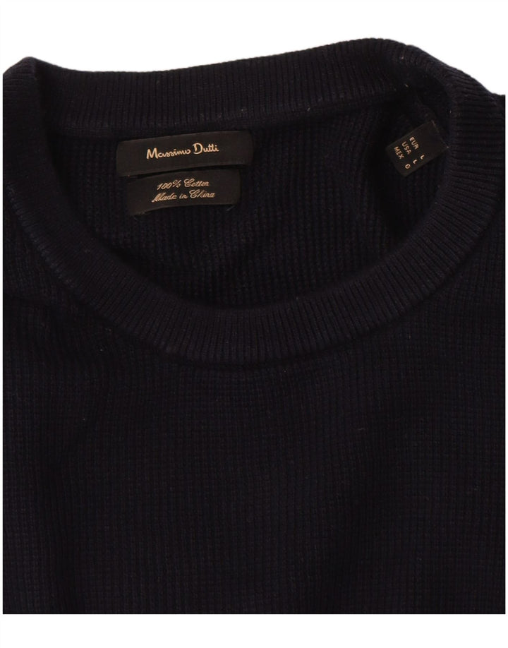 Мужской джемпер с круглым вырезом и короткими рукавами Massimo Dutti, большой темно-синий