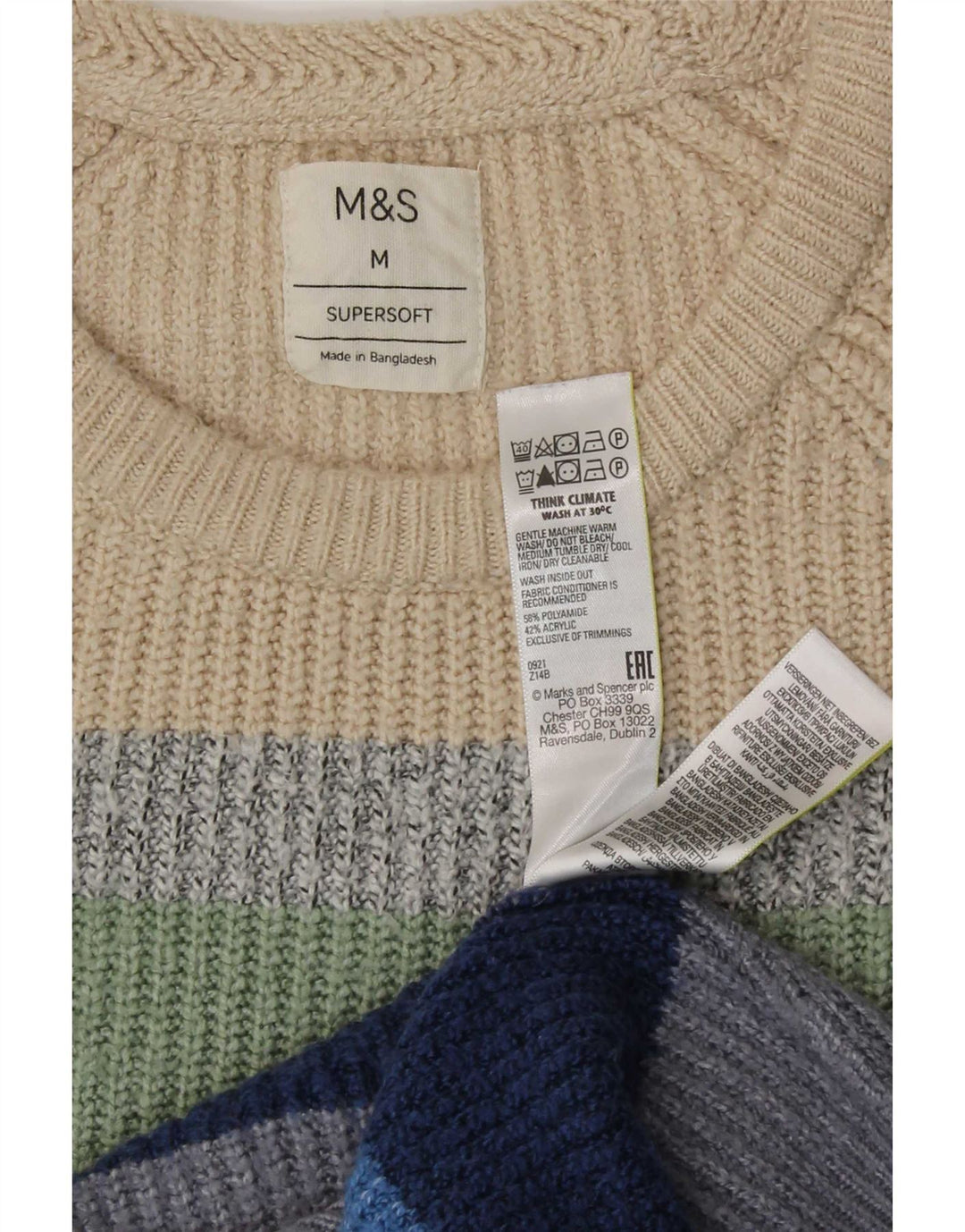 Мужской джемпер с круглым вырезом Marks & Spencer, средний разноцветный в полоску